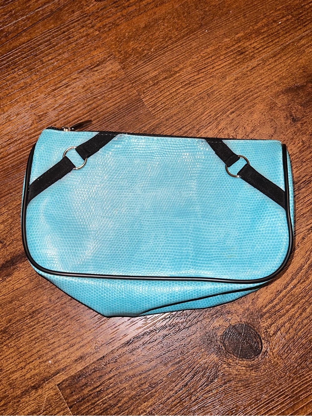 Lancome Turquoise Faux Snake Skin
Makeup Cosmetic Bag Pouch Black Trim Y2K